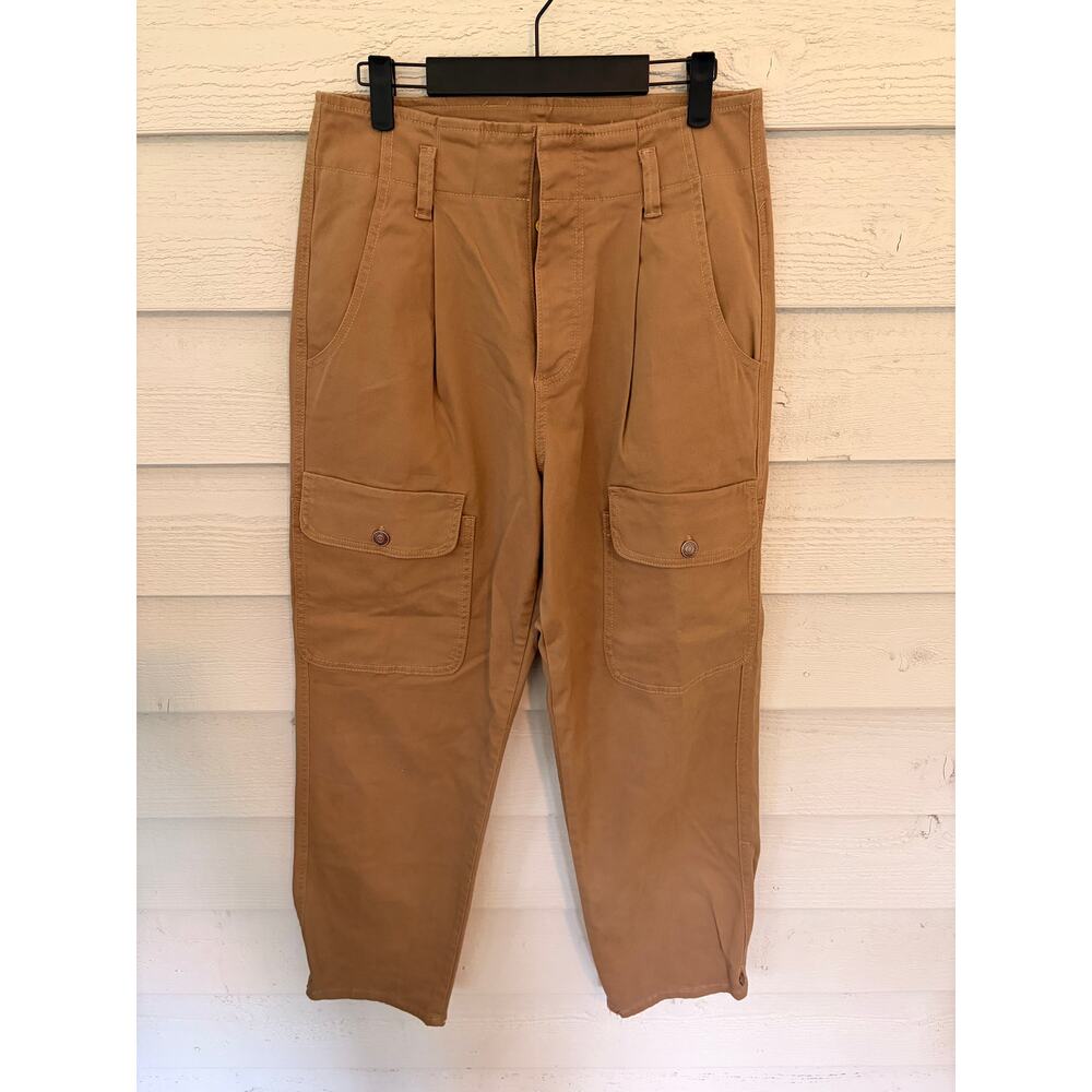 Happy Nature Tan Cargo Utility Pants Cropped Straight Leg Size 8 - Picture 2 of 7